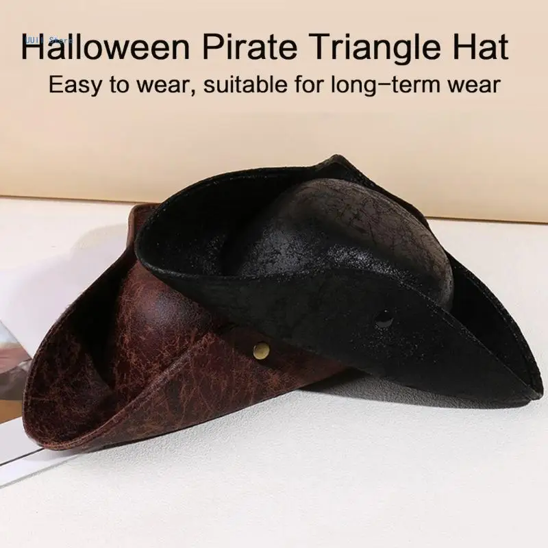 قبعة قرصان من جلد البولي يوريثان على الطراز الاستعماري، قبعة ثلاثية القرن، قبعة حفلات مضحكة للحفلات ذات الطابع الشخصي #3