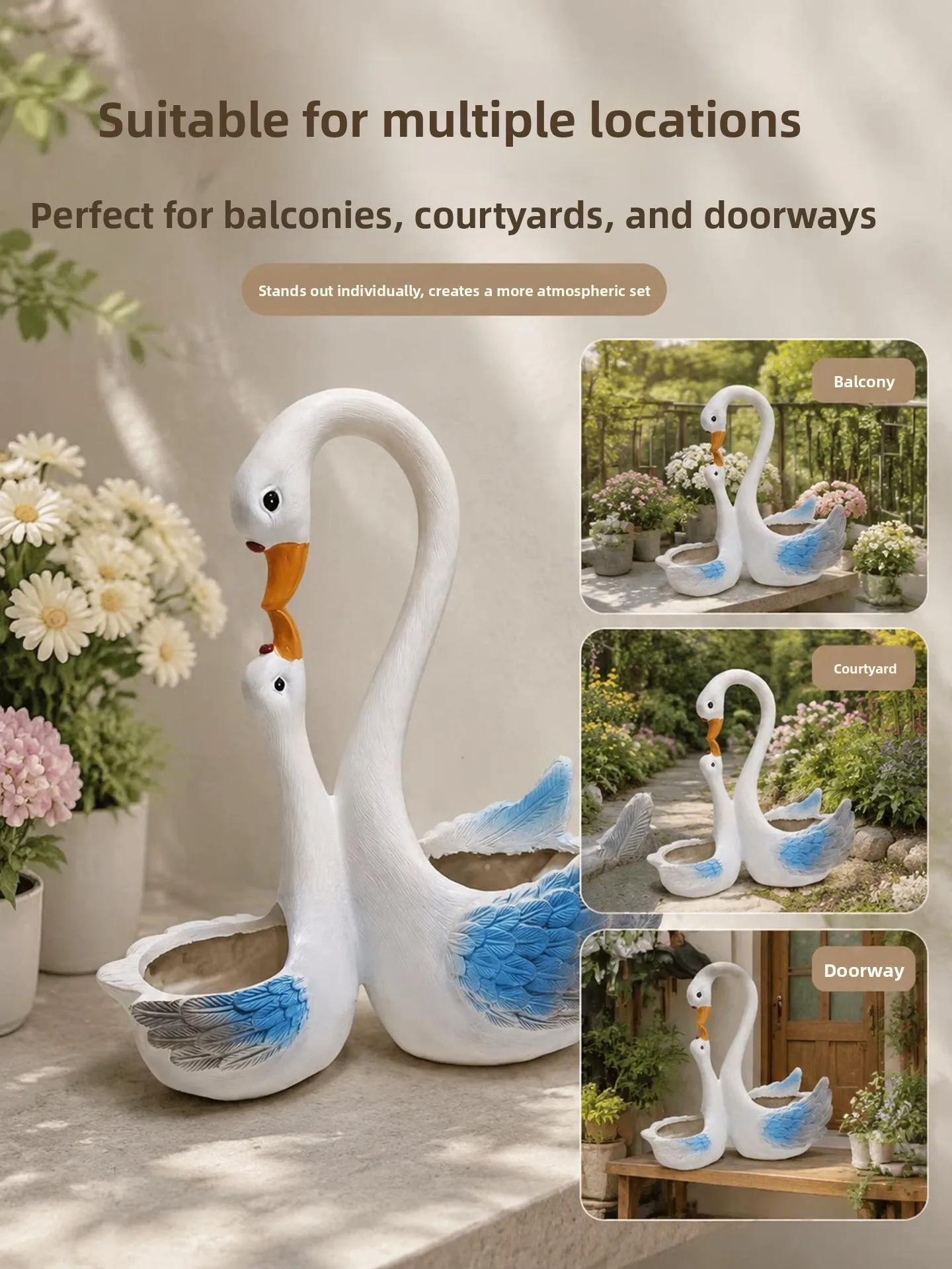 Swan Family Garden Pot Creative Country Style Outdoor Courtyard Decoration Handcrafted Color Rubbing French Country Style