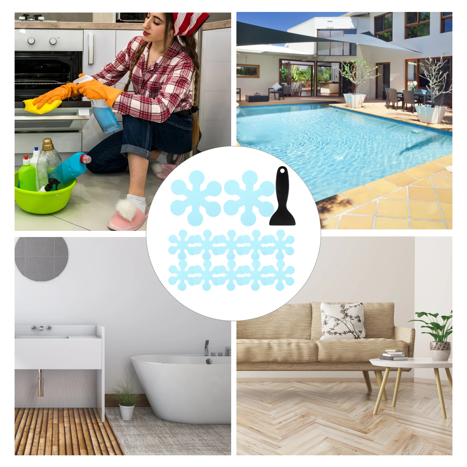

30PCS Anti Stickers Bath Tub Decals Non Skidding Adhesive Bathroom Floor Tape Home Stair Strip Pool Tile Snowflake Design