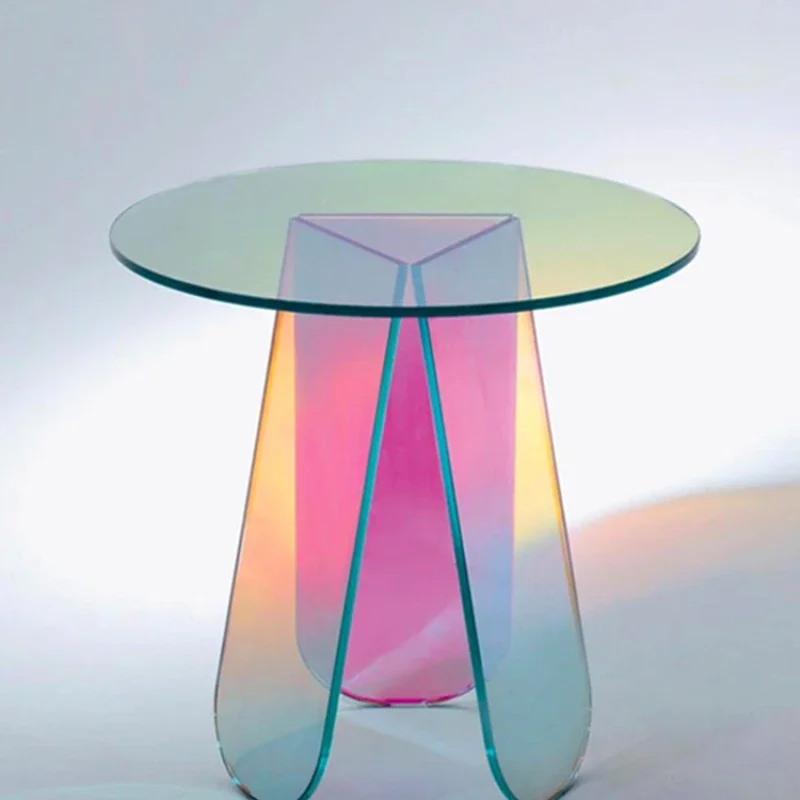 

Colorful Side Table Living Room C Acrylic Transparent Glass Tea Table Light Luxury and Simplicity round