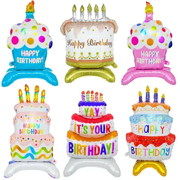 Birthday Cake Balloon with Base Standing Foil Balloon Cute Cake Balloon Kids Boy Girl…