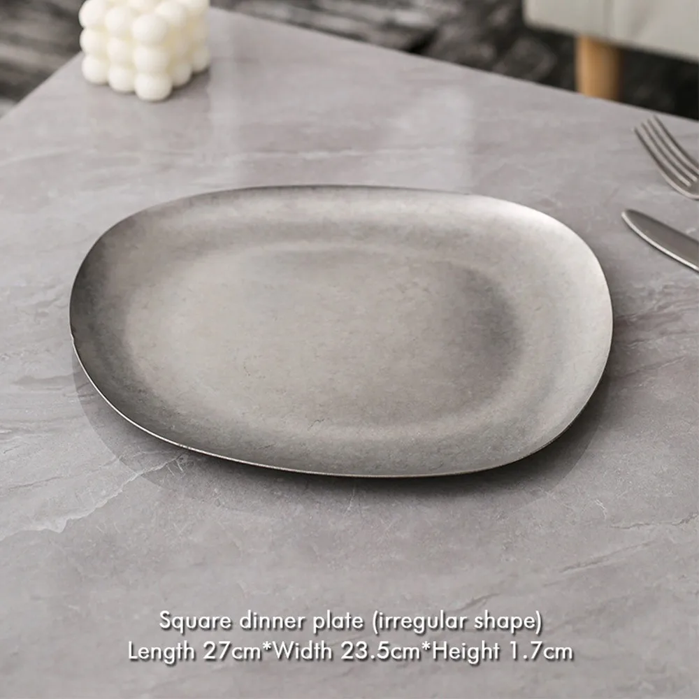 

Тарелка обеденная из нержавеющей стали 304, винтажная, металлическая, неправильной формы, в индустриальном стиле, многофункциональная, для сервировки стола