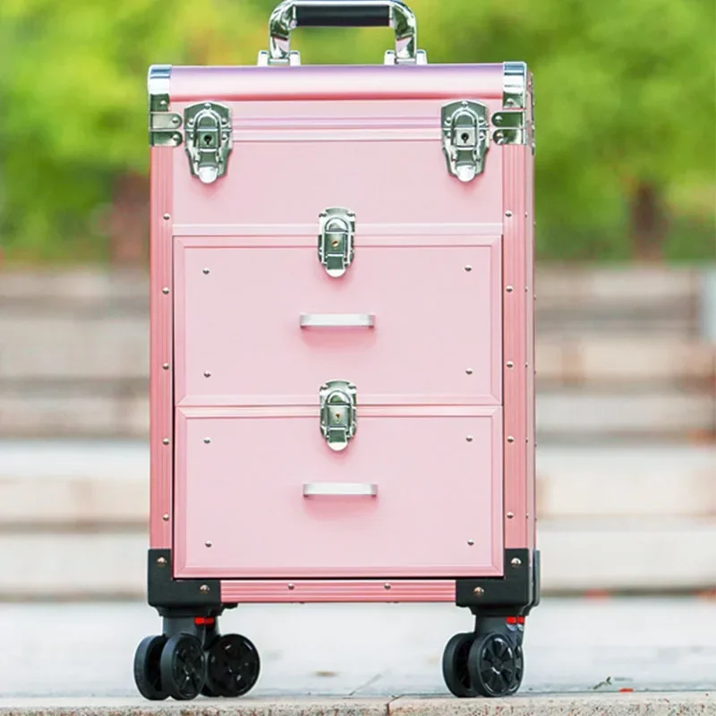 

Brand-new Aluminum Alloy Professional Makeup Box Trolley With Makeup Artist Portable Large-capacity Lock Embroidery Beauty Hair