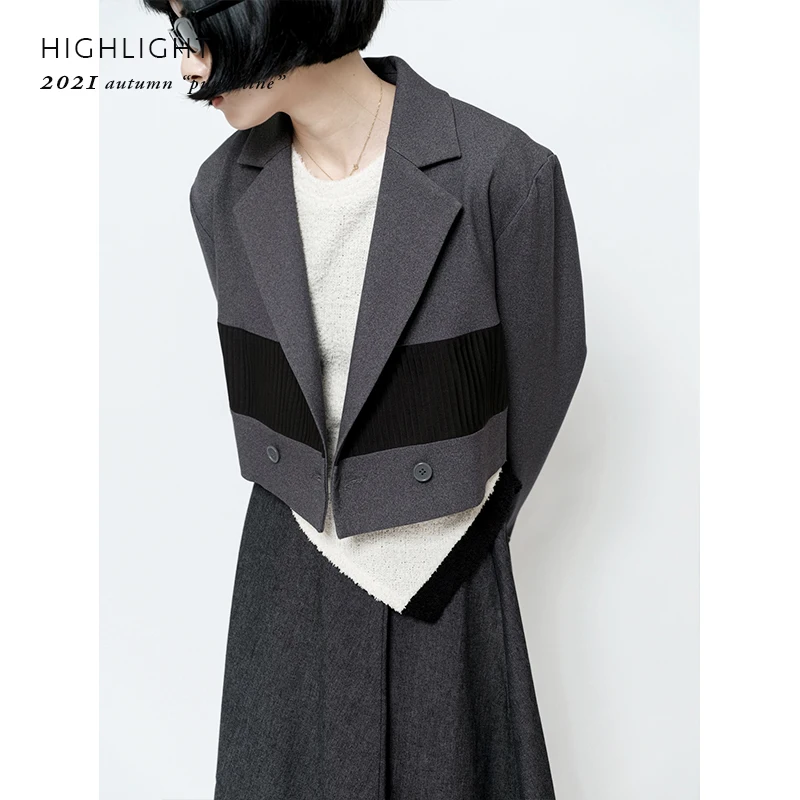 

Модный плиссированный или приталенный пиджак, дизайн Ele, полиэстер, для повседневной носки, на одной пуговице, длинный рукав, приталенный крой