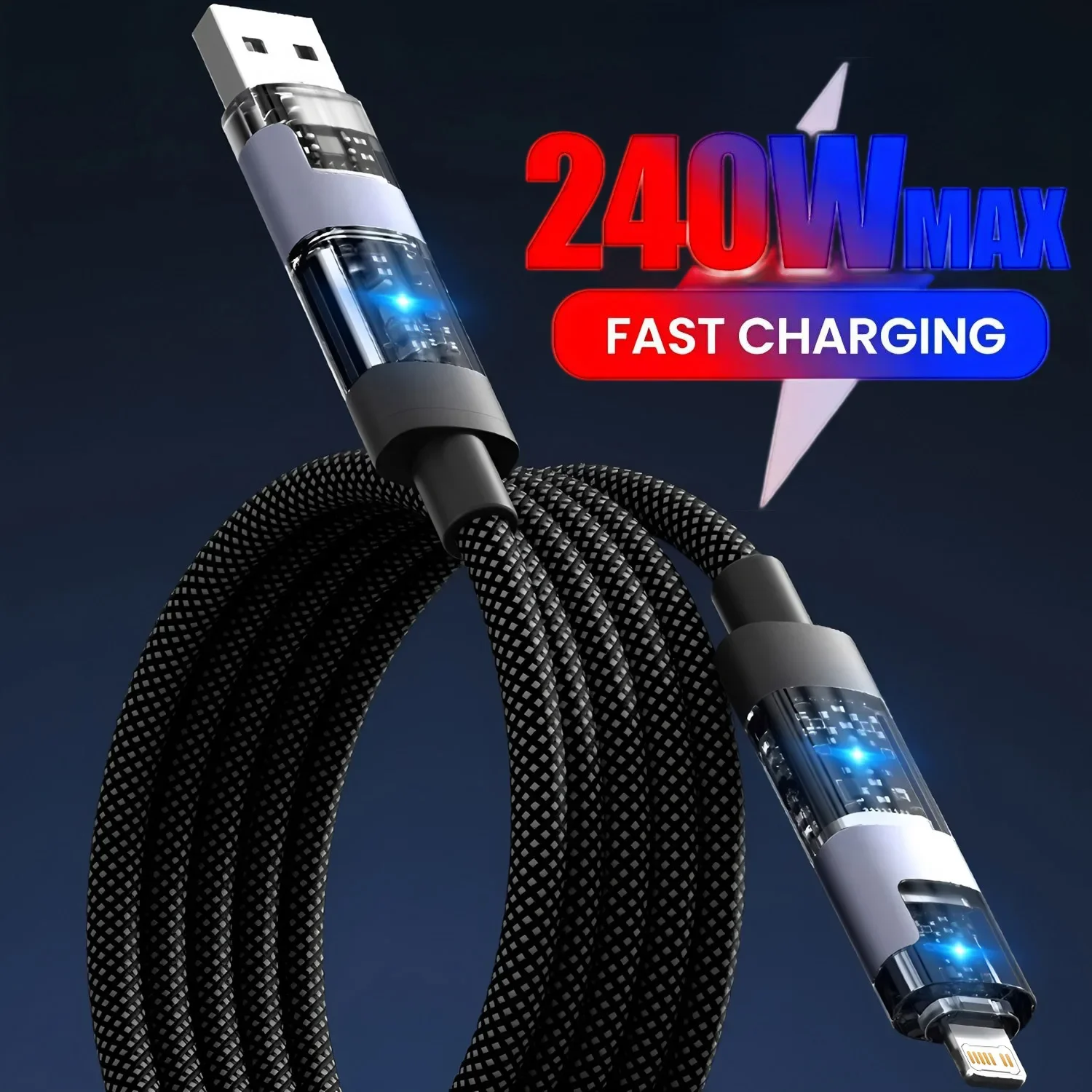 USB-C 4-in-1 240W fast charging data cable Type-C/Lightning/USB-A universal for iPhone/Samsung/Huawei/iPad