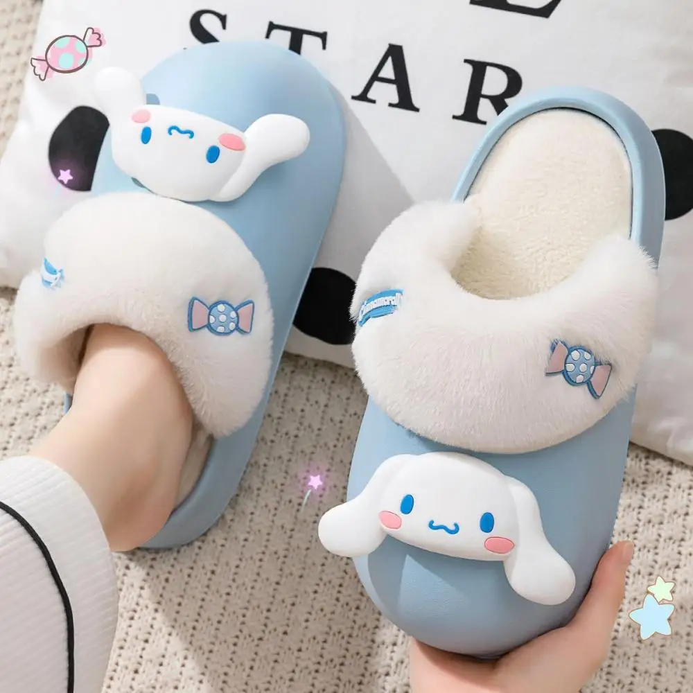 Kawaii Sanrio Hello Kitty Girls Plush Slippers My Melody Kuromi Girl Heart Sweet Cartoon Children Home Cotton Slippers Gifts