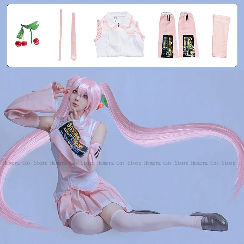 Sakura Mikku Sekai Mikuo Cosplay Costume Wig Pink Suit Headwear Carnaval Anime Cosplay Decor Halloween Party Diva Outfit Women