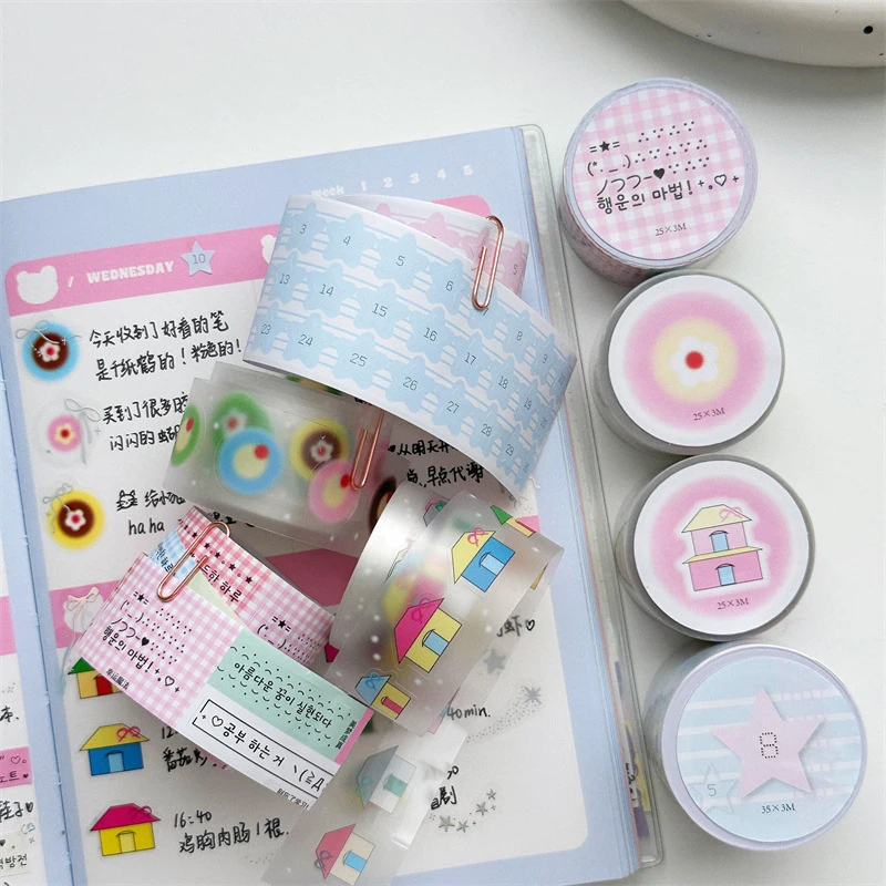 Kawaii Ins Numbers Letters Tape Stars Numbers Houses Flowers Decorative Adhesive Material Sticker Cute Cartoon School Stationery