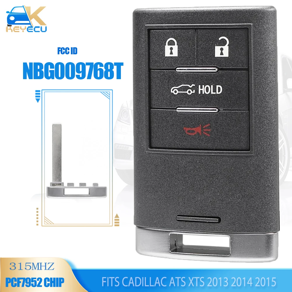 

KEYECU NBG009768T 315MHz PCF7952 Chip Smart Remote Control 4 Button Fob Keyless Entry for Cadillac ATS XTS 2013 2014 2015