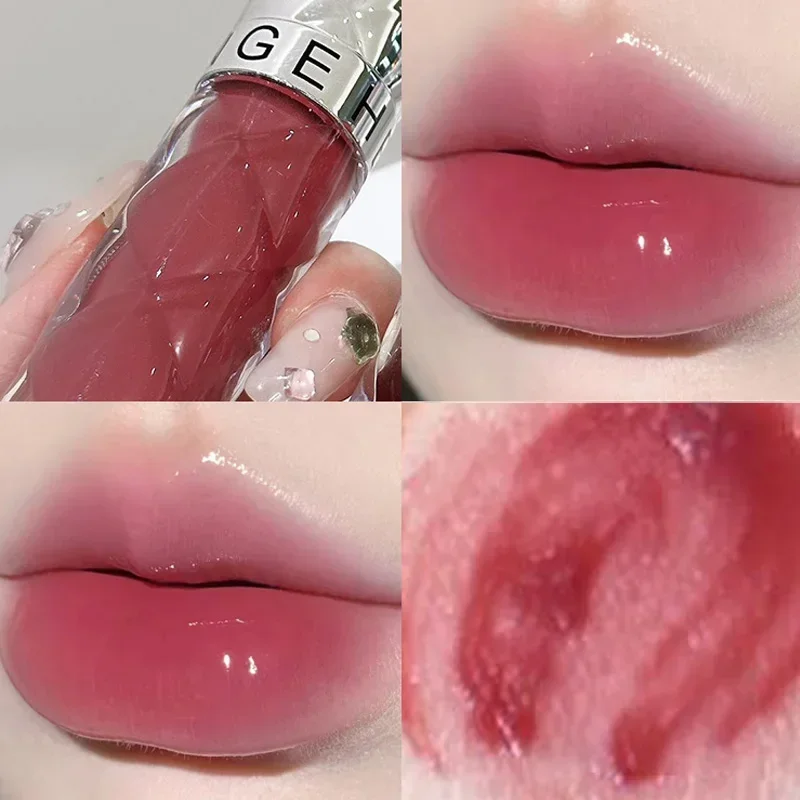 Crystal Pink Nude Mirror Lip Gloss Clear Moisturizing Jelly Lip Oil Lasting No Sticky Sexy Lip Glaze Water Light Liquid Lipstick