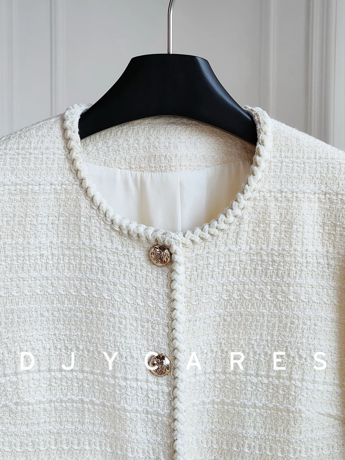 New Coarse tweed secret white temperament round neck jacket woven top big  size