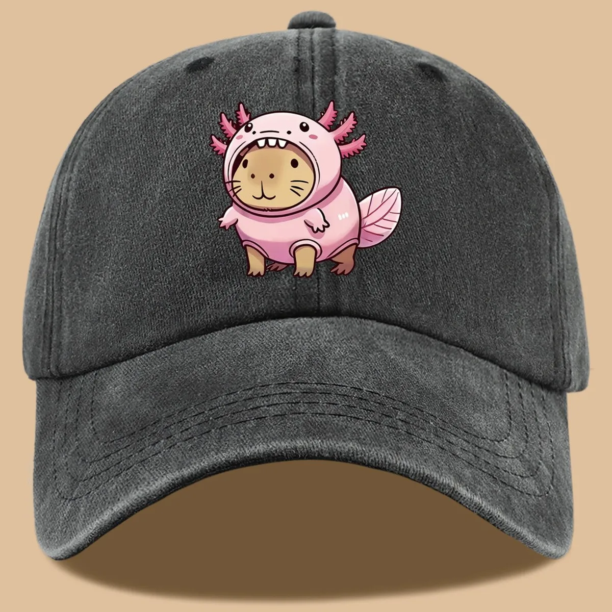 Axolotl Costume Cat Baseball Cap Embroidered Washed Denim Cute Animal Style Hat Unisex Outdoor