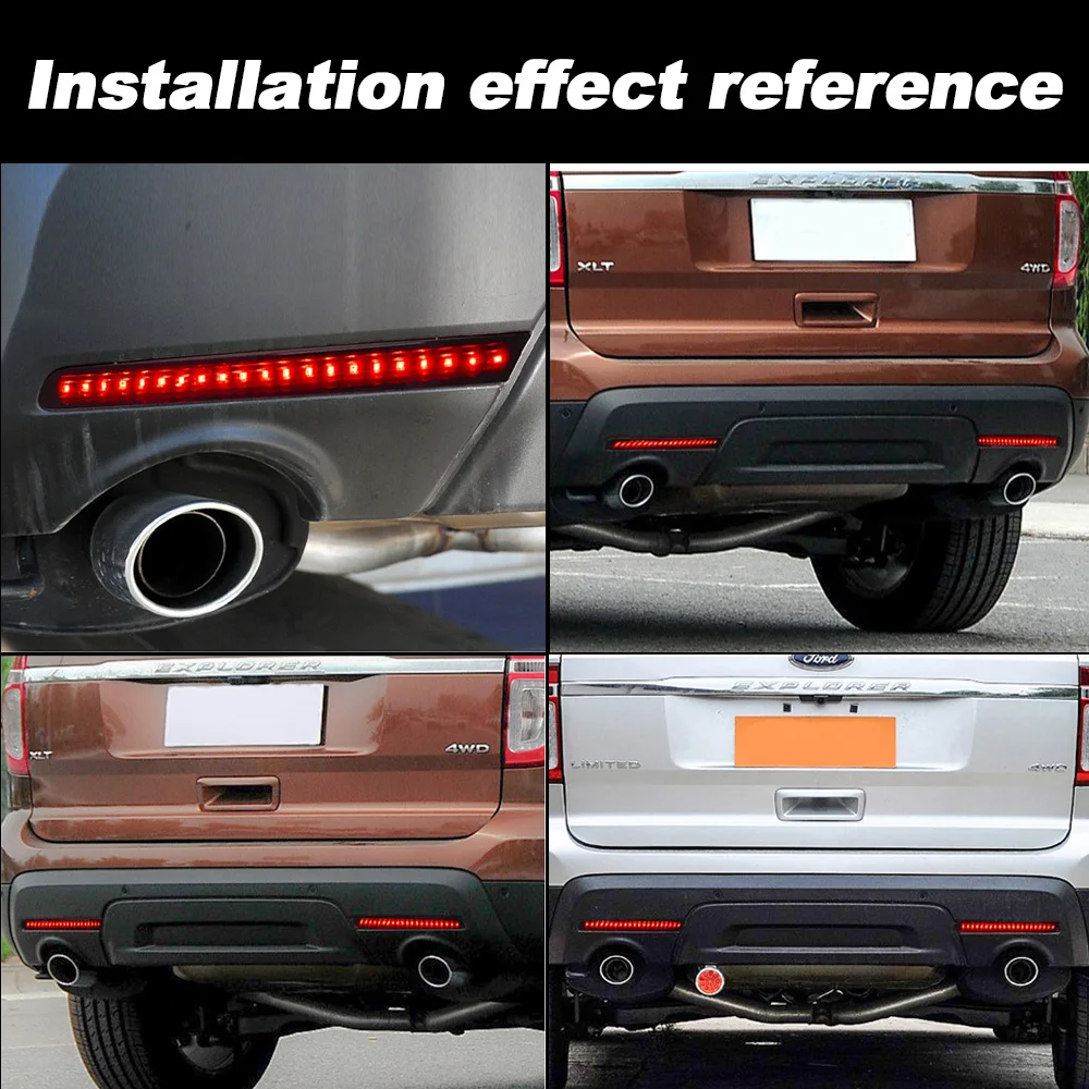 2 pçs preto esfumaçado led pára-choques traseiro refletor luz para ford explorer 2011 2012 2013 2014 2015 cauda freio nevoeiro lâmpada acessórios do carro