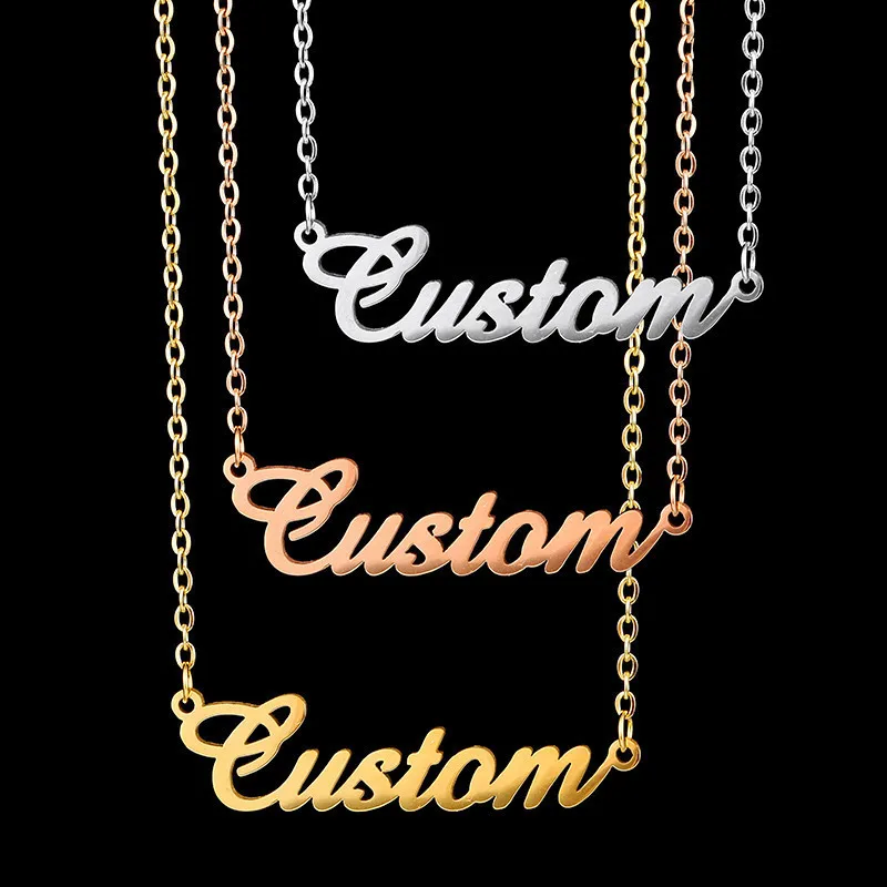 Kalung liontin nama kustom Fashion baja tahan karat kalung Choker huruf ulang tahun kalung papan nama hadiah pernikahan