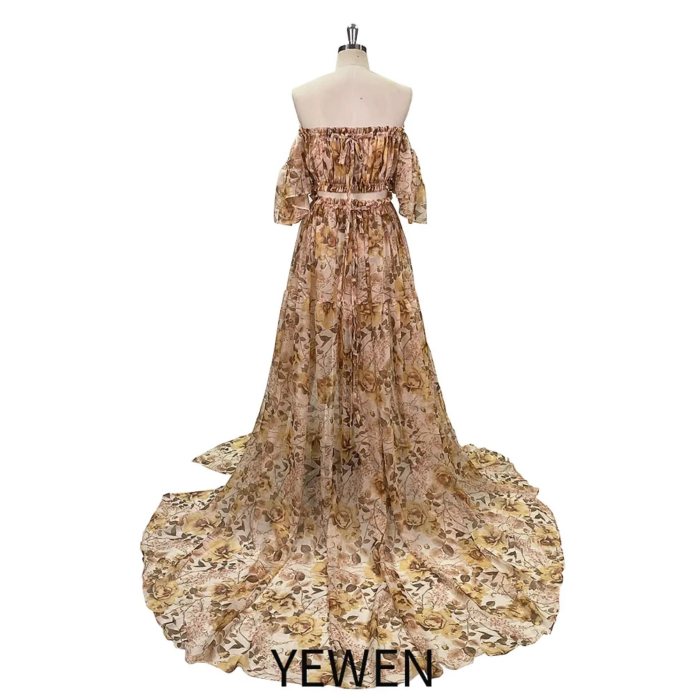 Two Pieces Set Gown Boho Beach Evening Dress Chiffon Print Party Dresses فساتين حفلة موسيقية Yewen YW230317