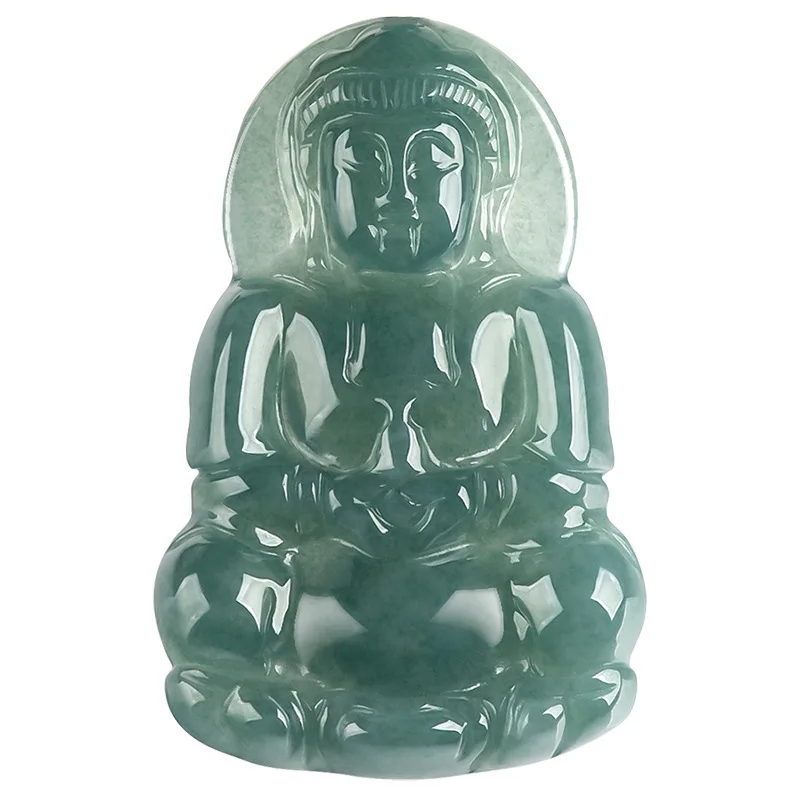Genuine Natural Emerald Blue Water Small Guanyin Bodhisattva Pendant Ice Jadeite Ornament for Men and Women