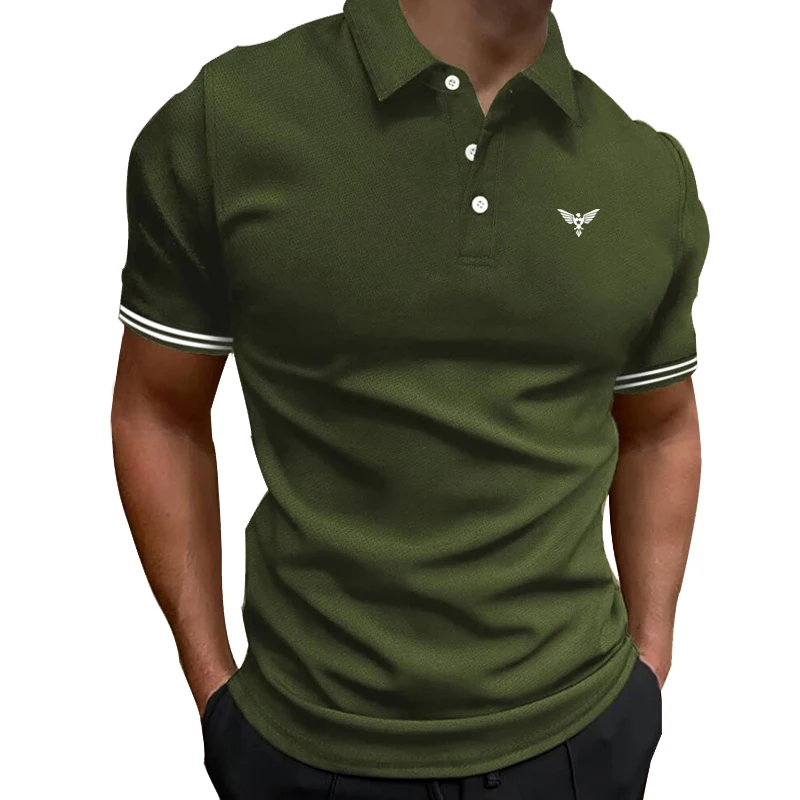 Men's Short Sleeve Polo Deep Color Summer Outdoor Wear with Horizontal Stripe Pattern Daily Casual Shirt Whit Logo