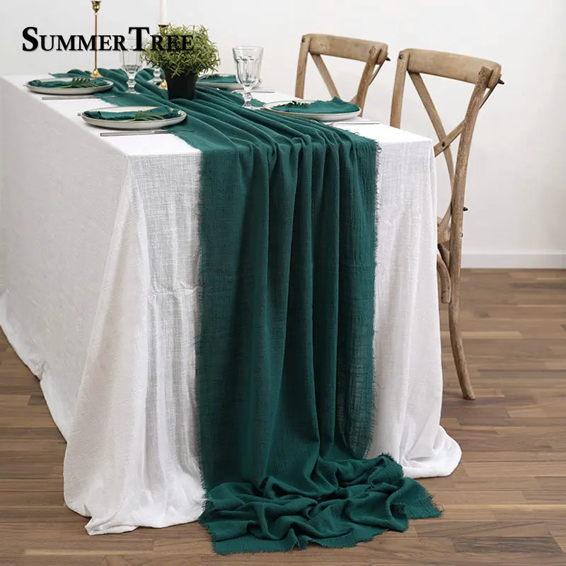 3-8 Meters Vintage Rustic Cotton Gauze Table Runner Retro Burr Texture Perfect for Dining, Kitchen and Wedding Party Decorations