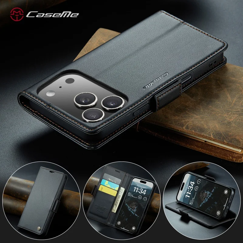 

CaseMe Retro New PU Leather Magnetic Book Phone Case For iPhone 17 Air 16 15 14 11 12 13 Xs 6 6s 7 8 Plus SE Wallet Flip Case