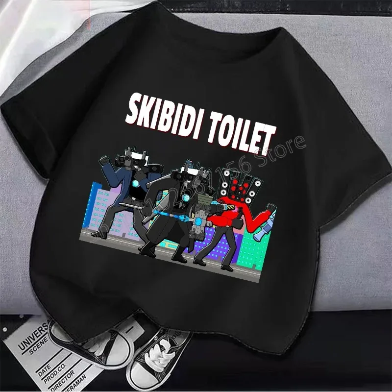 Skibidi Toilet Kids T-shirt Cartoon Anime Figures Cameraman TV Audio Man Tops Short Sleeves Round Neck Boys Girls Boutique Tees