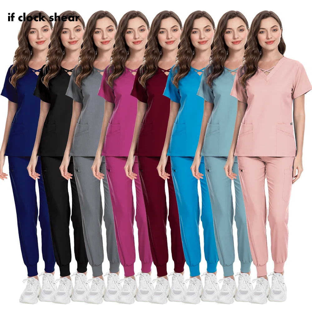 

Short Sleeve Medical Tops+jogger Pants Set Multicolor Scrubs Uniform Nursing Uniform Women Pet Doctor Surgery Workwear Scrub Set