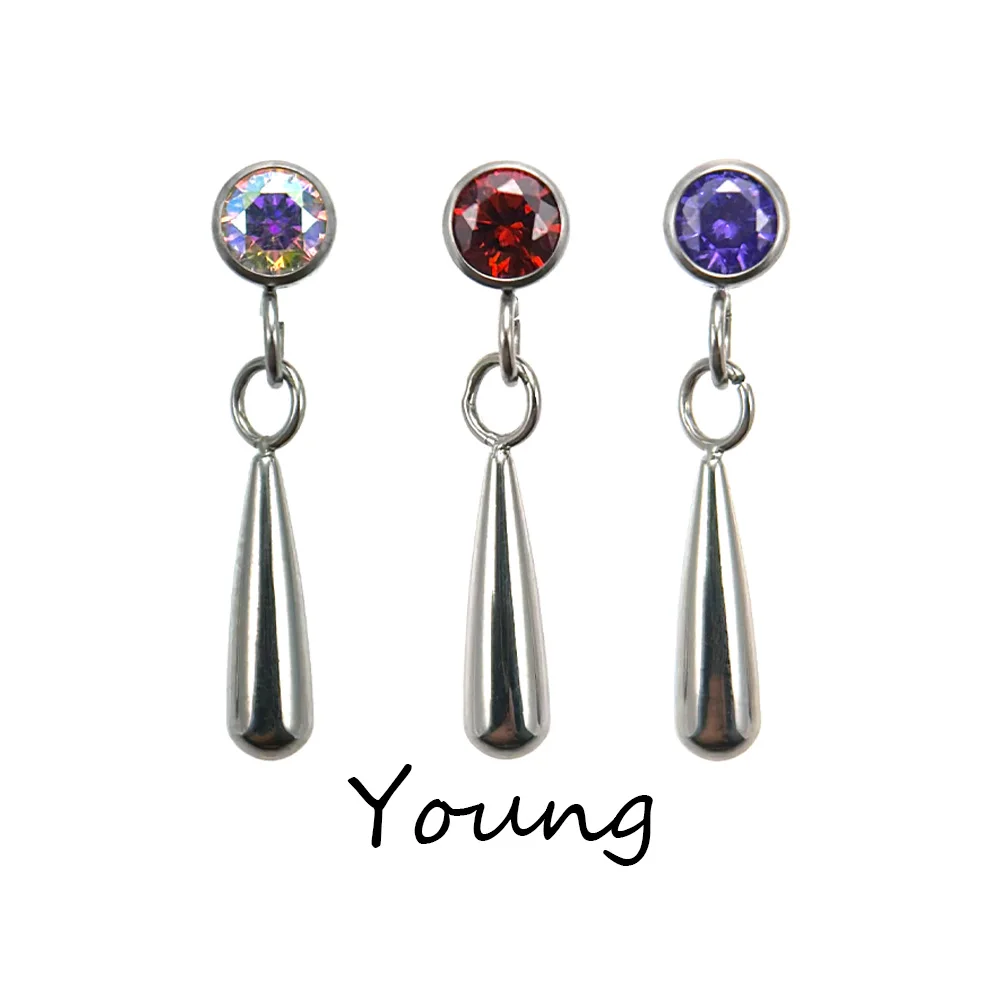 F136 Titanium G23 Cubic Zircon Drops Dangling Earrings Medical Implant Grade Screw In Ear Bone Stud Piercing Jewellery