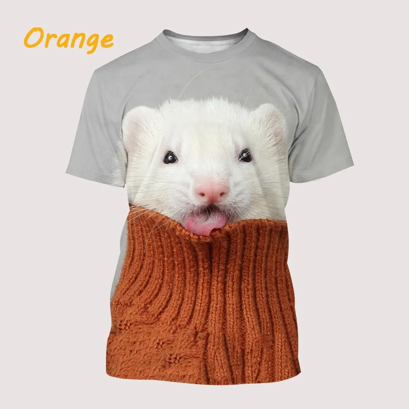 Unisex Casual Top O-neck Loose Short Sleeves Summer Fashion Creative New Animal Cute Ferret 3D Printing T-shirt