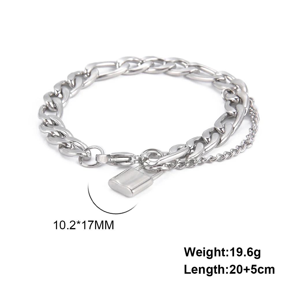 Hip Hop Jewelry for Men Stainless Steel Double Layer Cuban Chain Bracelet for Women Padlock Pendant Jewelry for Party Gift