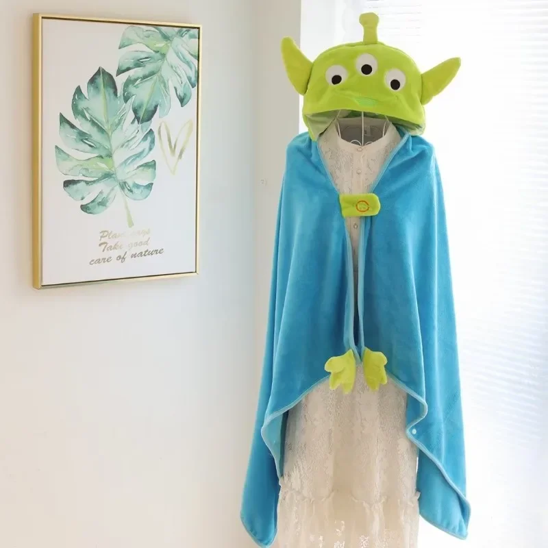 Disney Squeeze Toy Aliens Coral Fleece Fabric Blanket Hooded Cute Cartoon Cosplay Cloak Cape Warm Soft Fur Throw Blanket Sofa