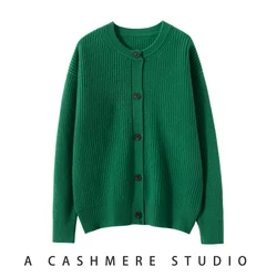 Hot Sale Autumn and Winter Women's Cardigan 100% Cashmere Knitted Sweater Lady Thicken Tops Coat O-Neck Loose Large Size Jacket