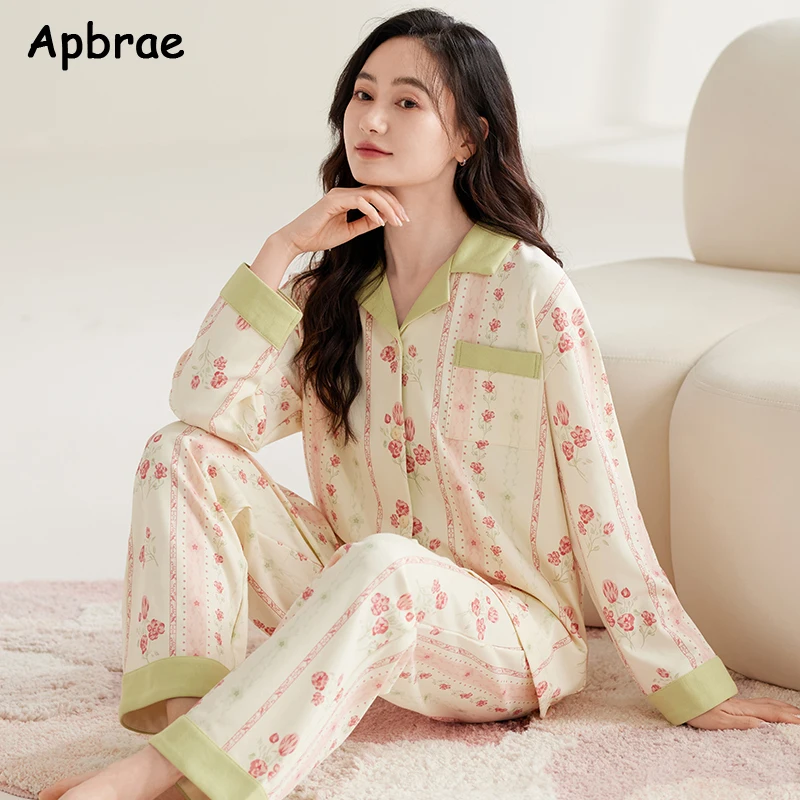 Women Cotton Pajamas Autumn Winter Long Sleeves Casual Lapel Pijamas Simple Style Nightwear Cardigan Woman Sleepwear