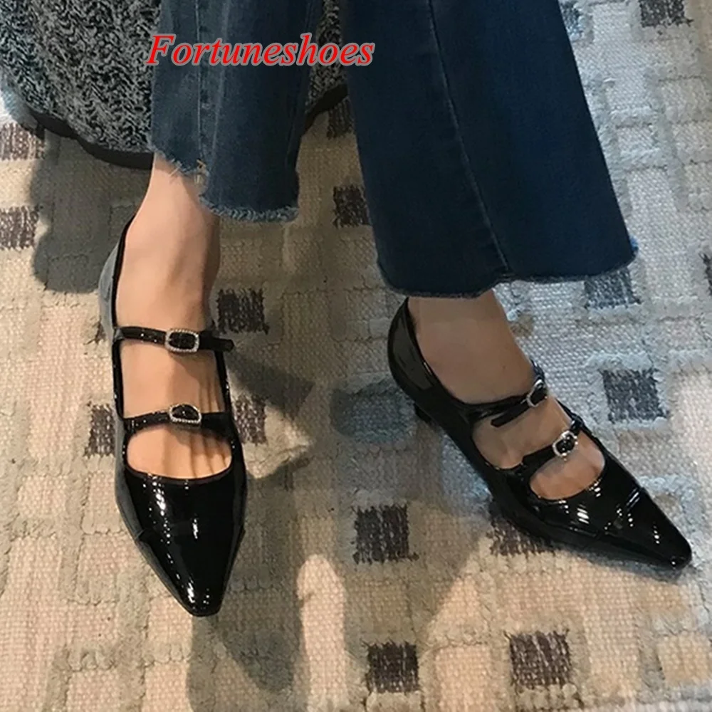 

Stiletto Heel Belt Buckle Pumps Black Pointed Toe Shallow Solid Women Shoes Casual 2025 New Arrivals Fashion Winter Sweet Shoes