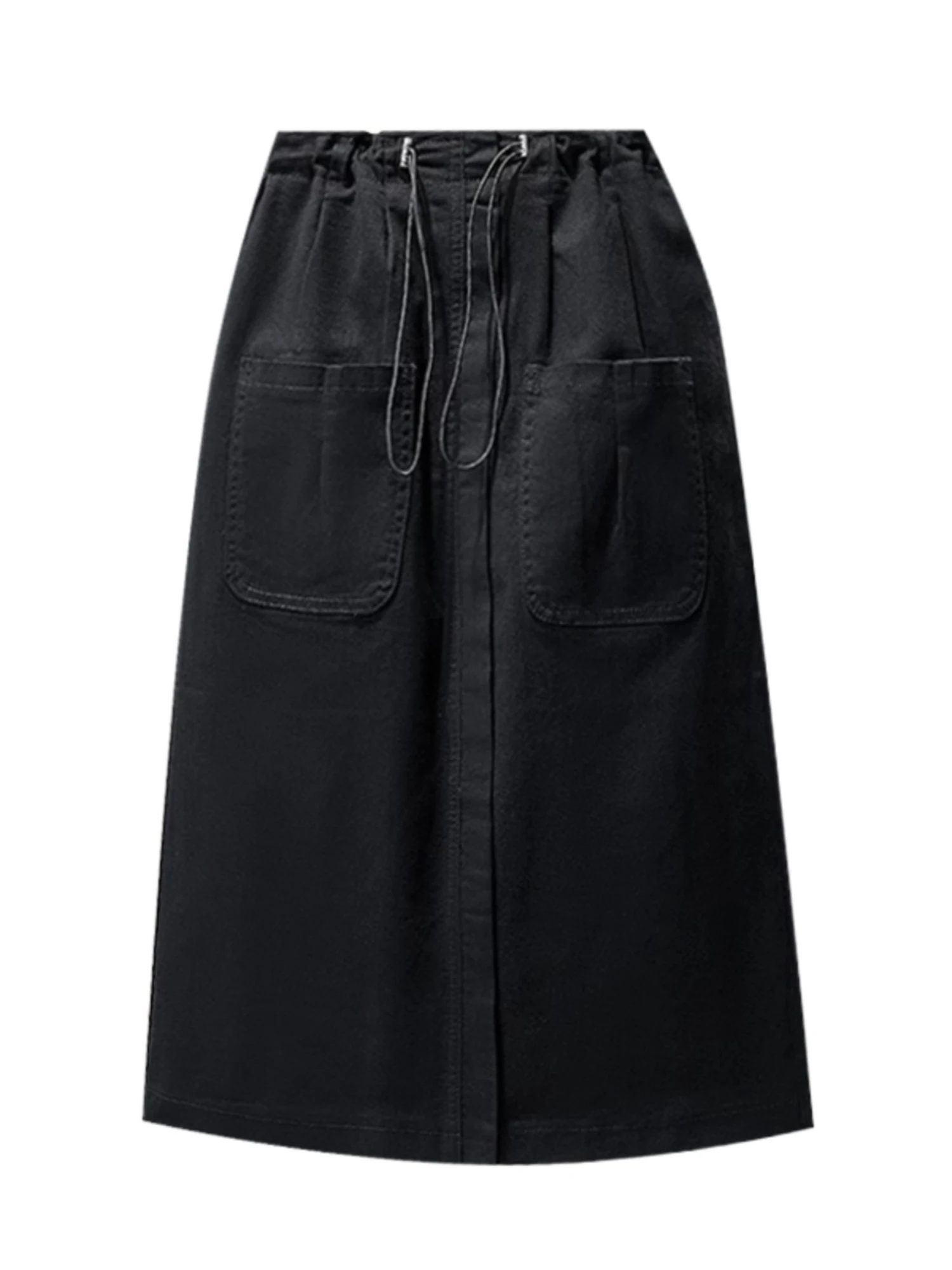 Women's Brown Denim Mid Long Skirt Vintage Aesthetic High Waist Oversize Jean Skirt Y2k A-line Skirts with Slit 2000s Clothes