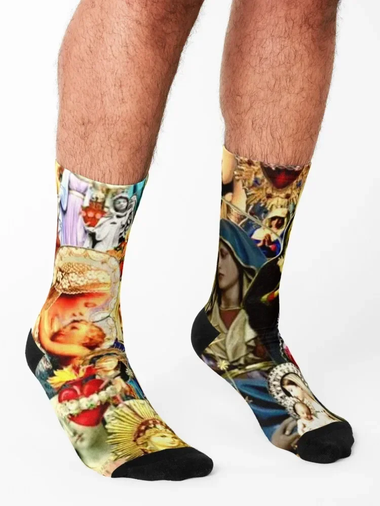 Blessed Virgin Mary Collage - Catholicism Socks professional running hiking sports stockings japanese fashion Men Socks Women's