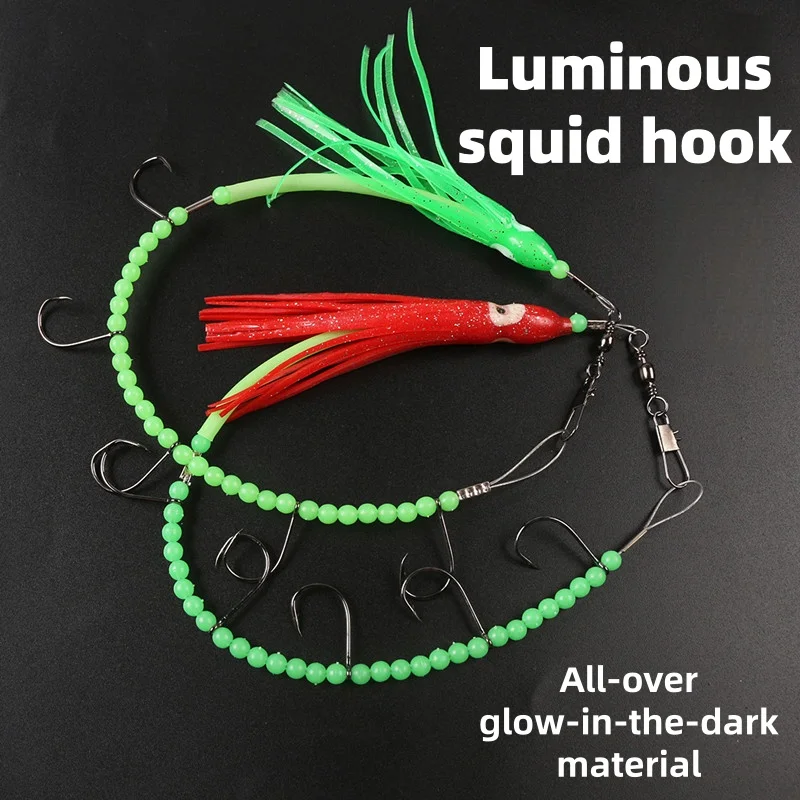 

wondersee 10pcs 5pcs 3pcs 1pc ‌Glow-in-the-dark Octopus Squid Sabiki Rig Luminous String Hooks Swivels Saltwater Trolling lures