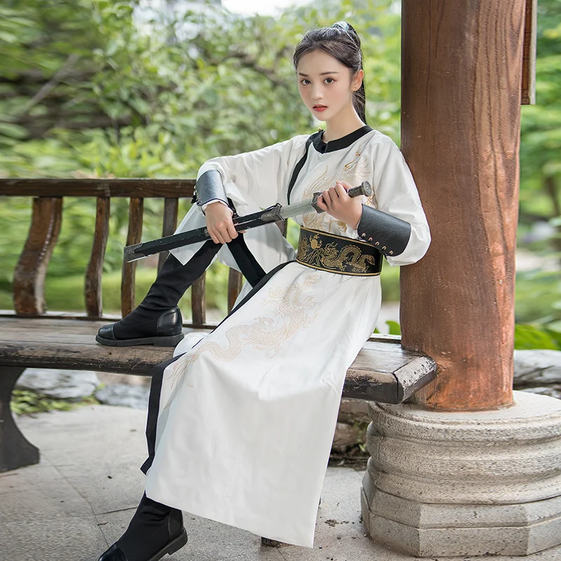 Tang Ming Dynasty China Dragon Hanfu Women Modern China Traditional Unisex Women Men Round Neck Robe Chinese