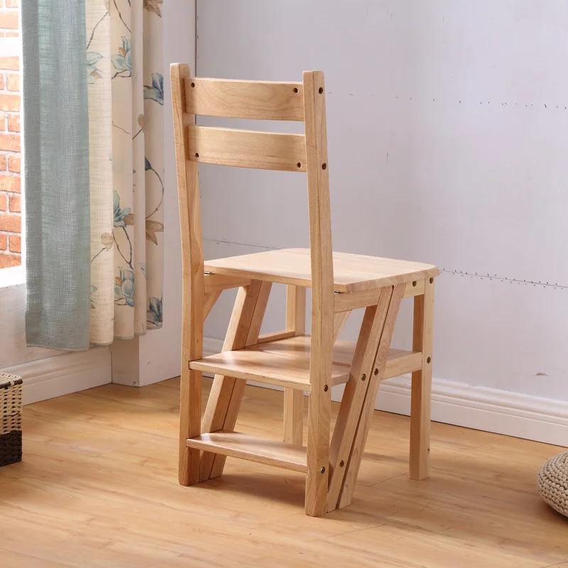 Wooden Folding Library Ladder Chair Kitchen Furniture Step Ladder School Convertible Ladder Chair Step Stool Natural/Honey/Brown