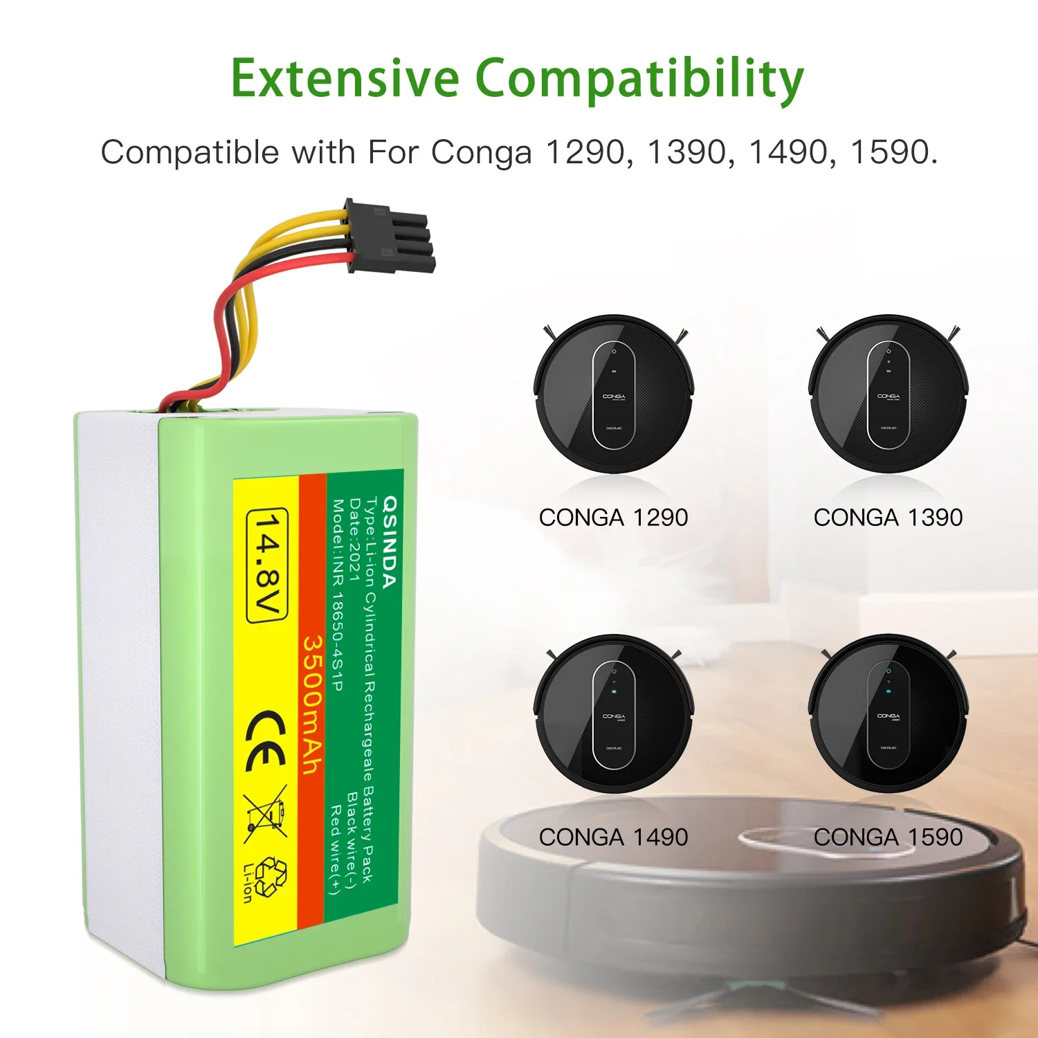 Battery For Conga 1290 1390 1590 14.4V 3500mAh Lithium-ion bateria Reemplazo Compatible Conga Li-ion batteries