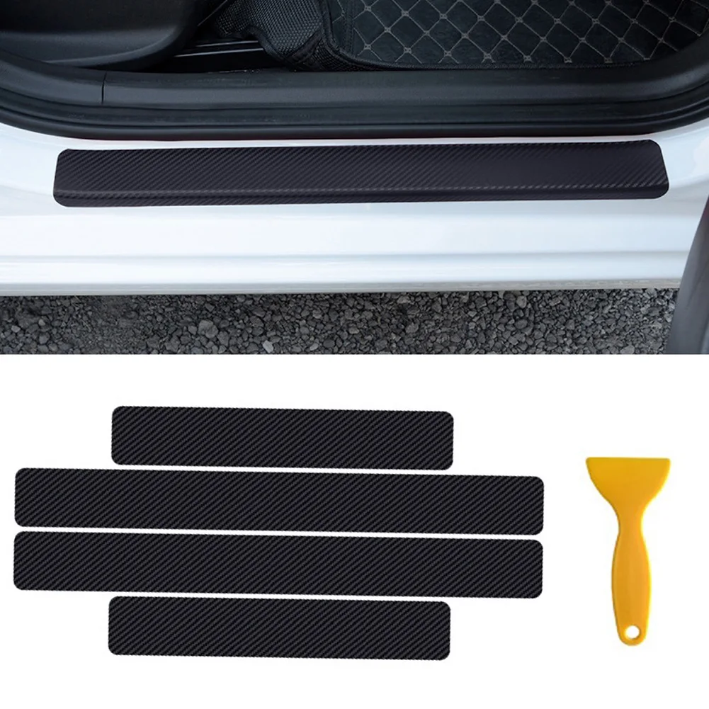

4pcs Carbon Fiber Car Door Plate Sill Scuff Cover Anti-Scratch Decal Car Door Protector Car Sticker Accessories