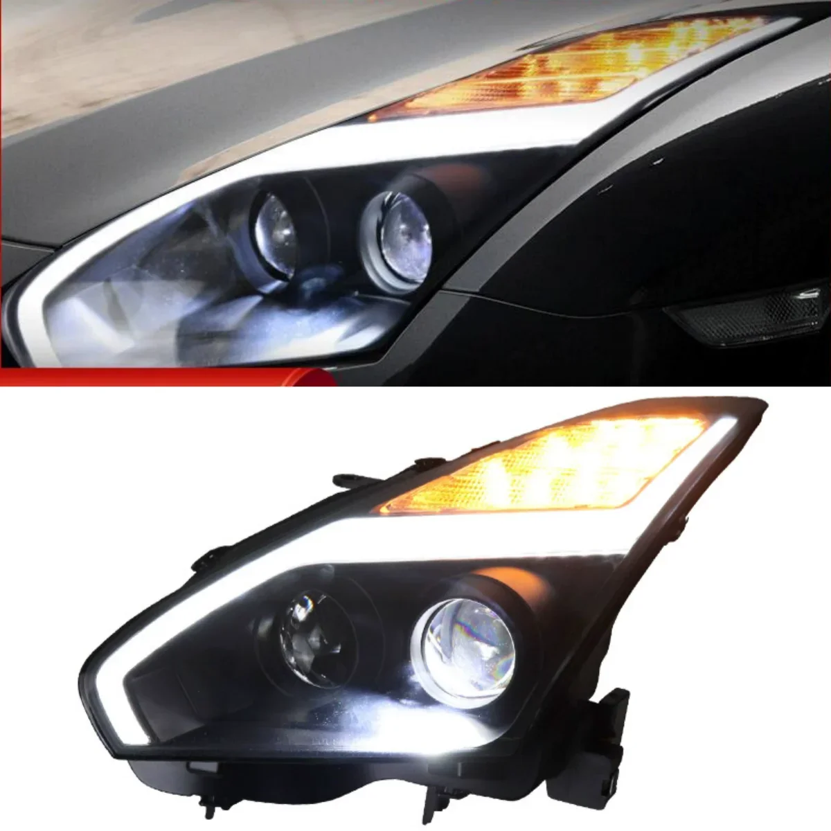 LED Headlight Assembly For Nissan GT-R 07-15 Modified Front Lamp With Lens Stream Turn Signal Daytime Running Light DRL
