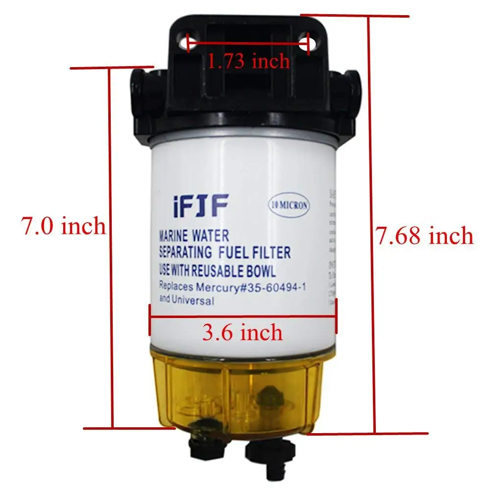 35-60494-1 Fuel Water Separating Filter 3/8 Inch NPT Port for Outboard Motor Mercury S3213 S3214 10 Micron Marine