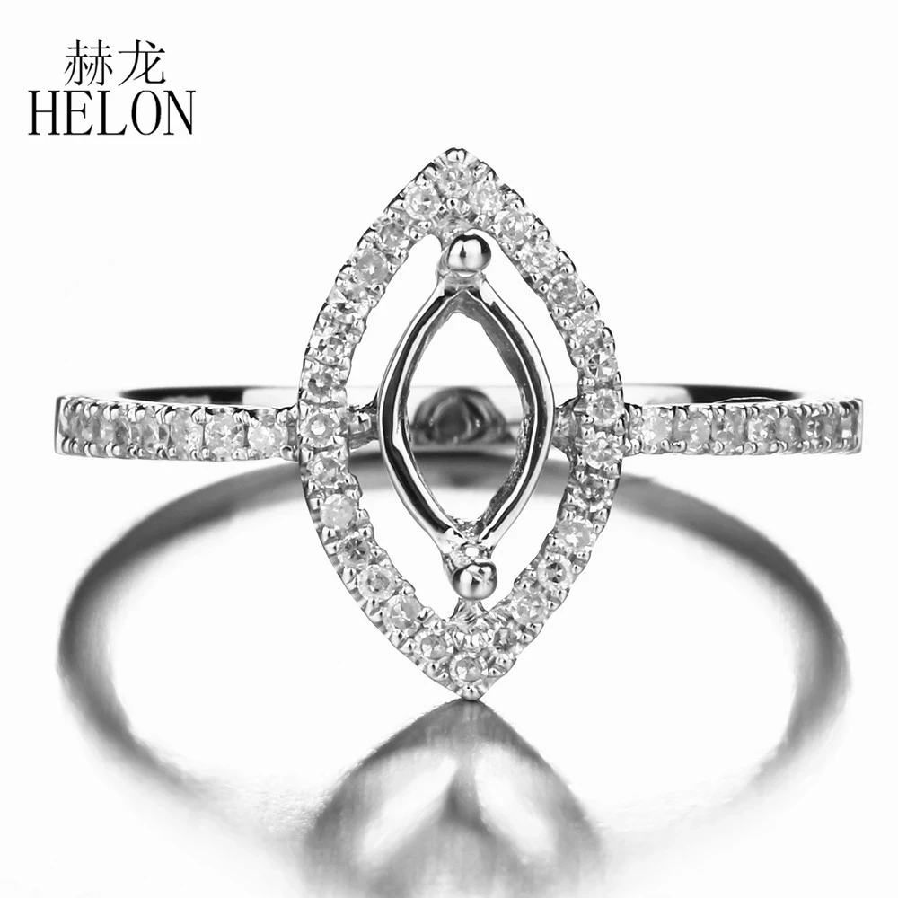 HELON 8x4mm Marquise Cut Solid 14K 10k White Gold Natural Diamond Fine Jewelry Semi Mount Engagement Wedding Ring Setting