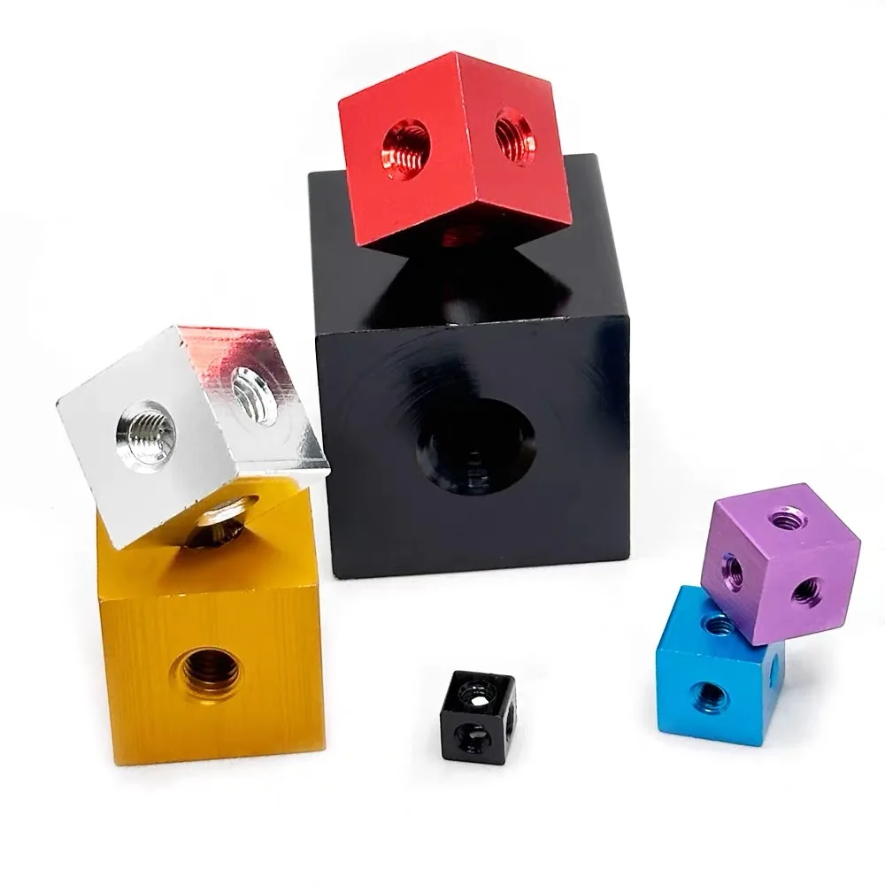 M3-10 color aluminum alloy hex nut three-way screw hole, square body acrylic board fixing and connecting accessory