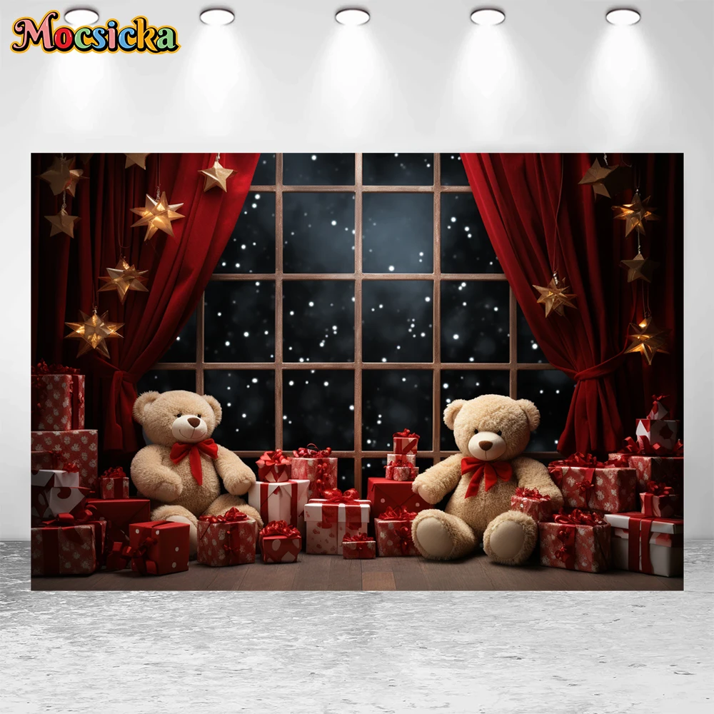 Mocsicka Зимний Рождественский фон для фотосъемки с милым медведем тематическое украшение праздник семейный фон для фотосъемки детей