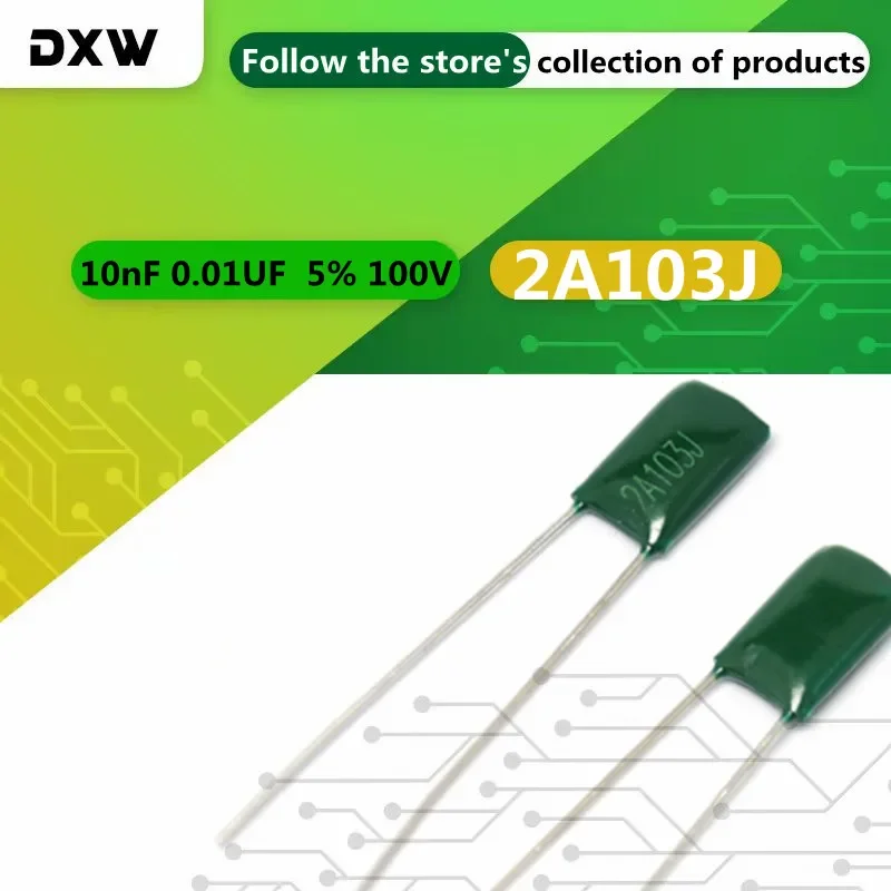 

50 шт. 2A103J полиэфирный пленочный конденсатор 10 нФ 0,01 мкФ 2A103 5% 100 В полиэфирный конденсатор