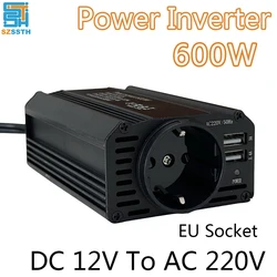 Inverter 12v 220V 600W Power Inverter Portable Vehicle-mounted Household Converter EU Socket Multi-function Auto Accessories