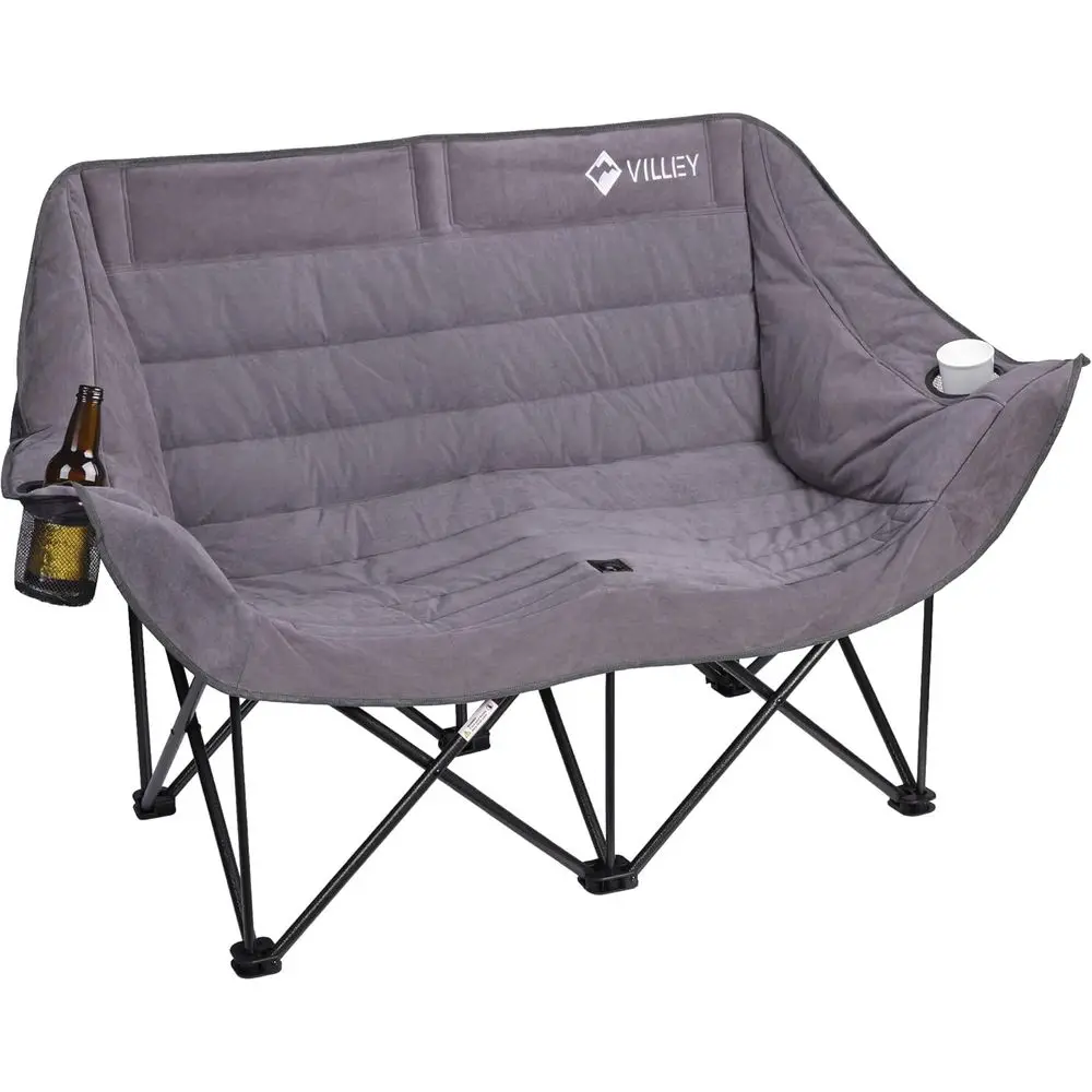 

Oversized Double Camping Chair, Heavy-Duty olding Loveseat Camp Chair with Cup Holders, 2 Person Outdoor Chair Supports up to 90