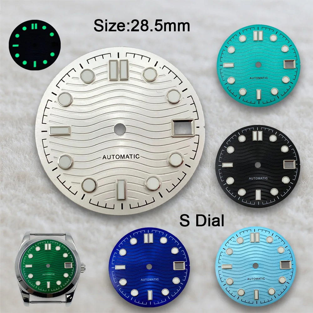 High-Quality Nh35 Dial S Logo 28.5mm Wave Dial Suitable For NH36 Movement  Green Luminous Watch Accessories Repair Tool