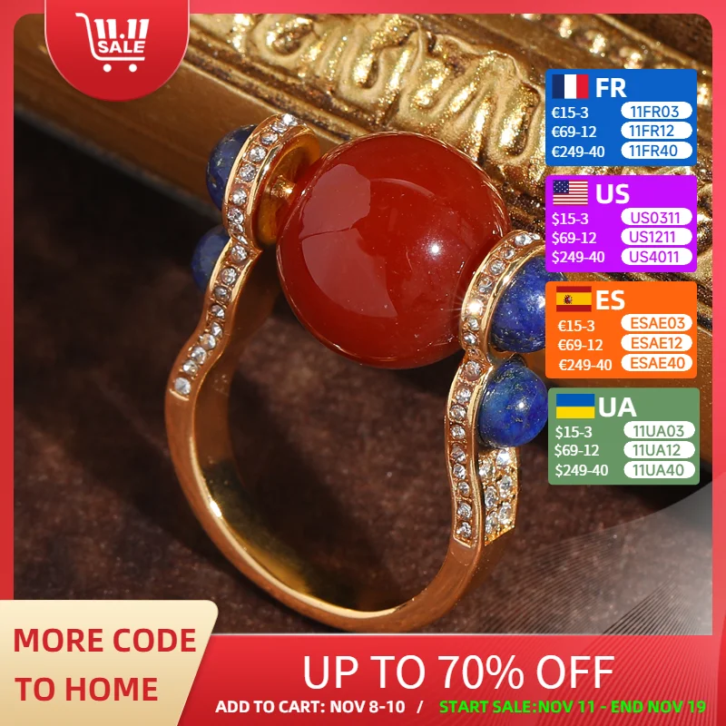 

Vintage Rings Scroll Red Agate Ball Horse Hoof Woman Adjustable For Woman Accessories Luxury Jewelry Designer Gifts Wedding 2025
