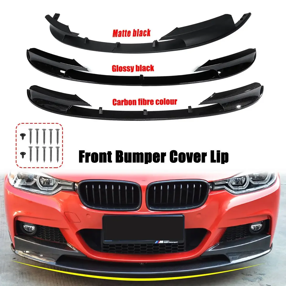 1 Pair Front Bumper Cover Carbon Fiber / Black Lip Surface For BMW F30 3 Series M Style 2012 2013 2014 2015 2016 2017 2018 Only